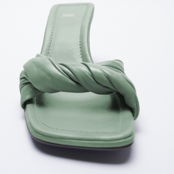 Zara New Knotted Heeled Leather Sandals 7.5 / 38 Seafoam Green NWT - Picture 4 of 16